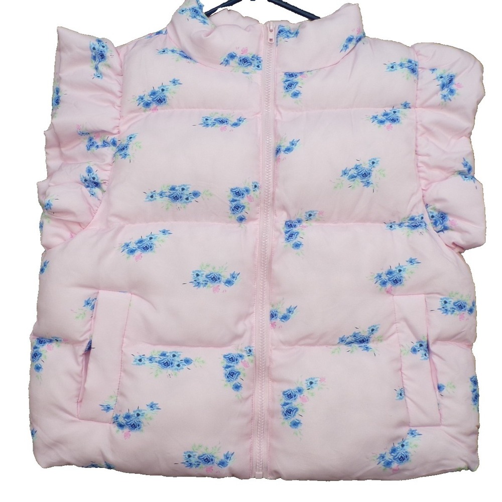 Main Strip Vest Womens Large Pink Floral Sleeveless Puffer Jacket